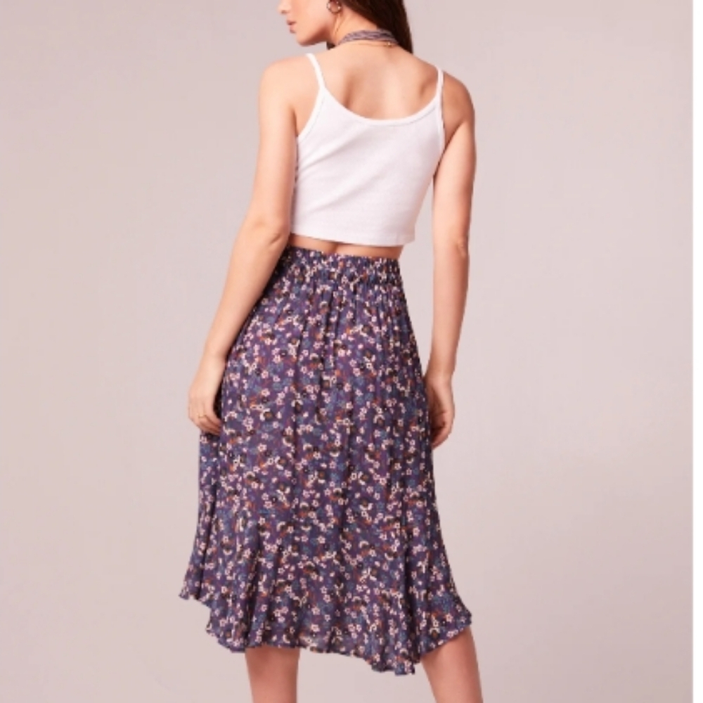 Free People Women's Linaelle Wrap Midi Skirt Ruffled Floral Purple Size Small - Picture 5 of 8